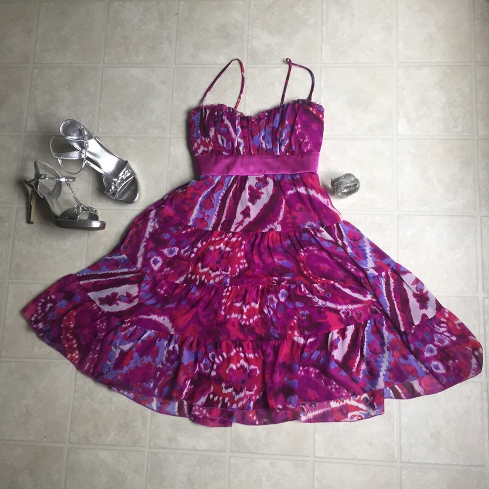 Pink & Purple Patterned Chiffon Dress